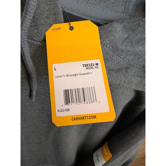 Carhartt Pullover Hoodie Men Large Gray Loose Fit Midweight Long Sleeve Workwear - Picture 4 of 5